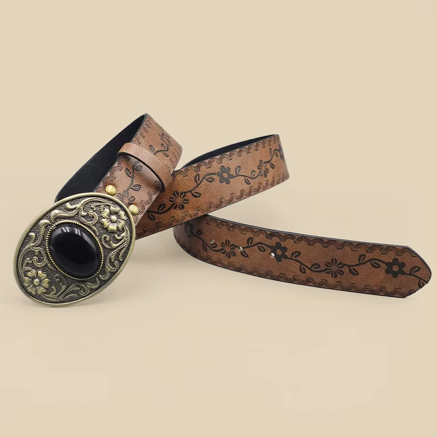 Ceinture pour femmes incrustée de Turquoise noir de Style Court rétro, Style Denim occidental, ceinture pour femmes de Niche, ceinture en pierres précieuses noires sculptées