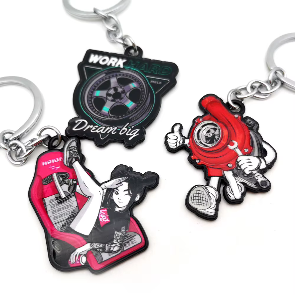 Porte-clés 3D en métal pour modification de voiture, pendentif JDM, pièces automobiles, porte-clés créatif en forme de roue, accessoires de voiture tendance, cadeaux pour mari