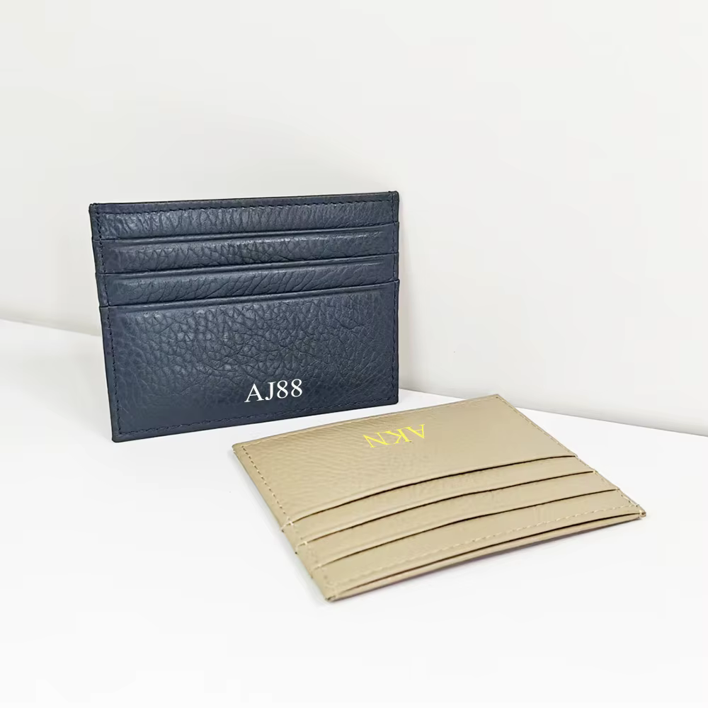 Portefeuille de cartes en cuir véritable avec lettres personnalisées