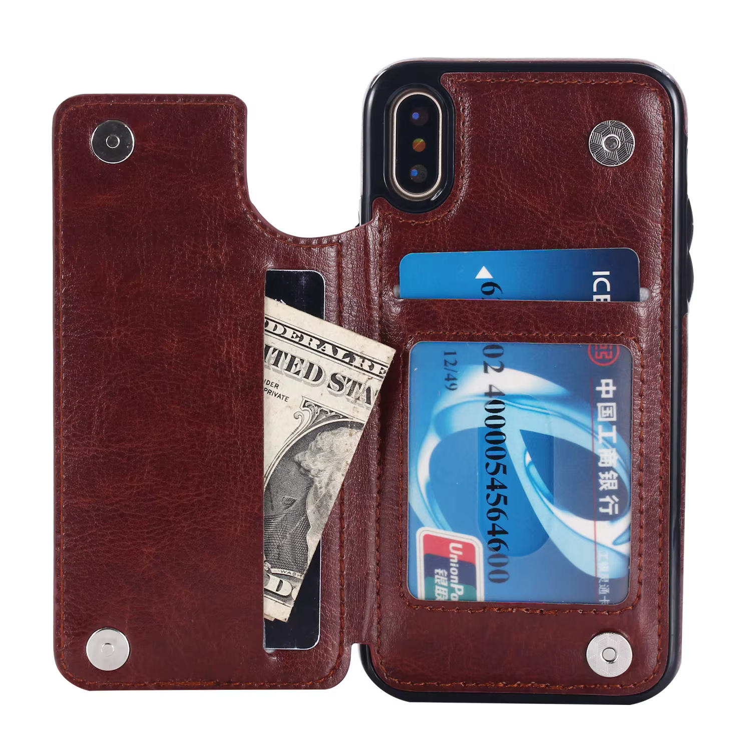 Coque de téléphone portefeuille antichoc en cuir