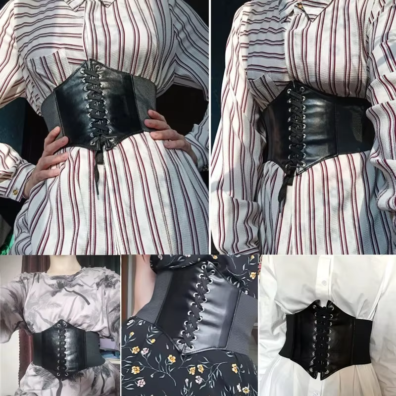 Ceinture large rétro pour femme avec élastique