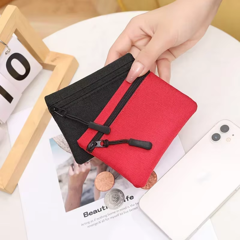 Toile Mini porte-monnaie Simple fermeture éclair enfant pochette de rangement poche d'argent couleur unie pièce de