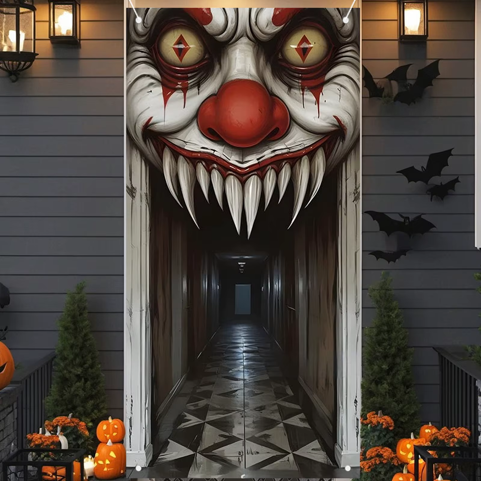 Couverture de porte de décorations d'Halloween, décoration murale sur le thème de la sorcière effrayante et du zombie, décoration sur le thème de la maison hantée intérieure et extérieure, scen 2D