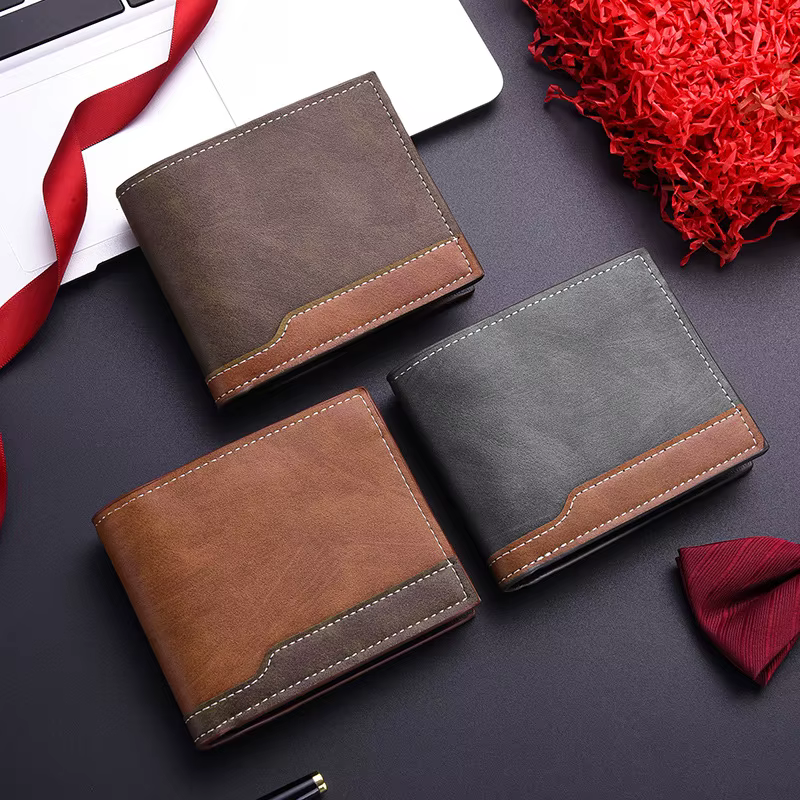 Portefeuille court en cuir PU pour hommes, Style rétro café noir, porte-monnaie à deux volets avec porte-carte d'identité, adapté aux hommes, nouveau