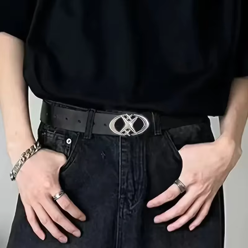Ceinture à boucle ovale à Double croissant de lune