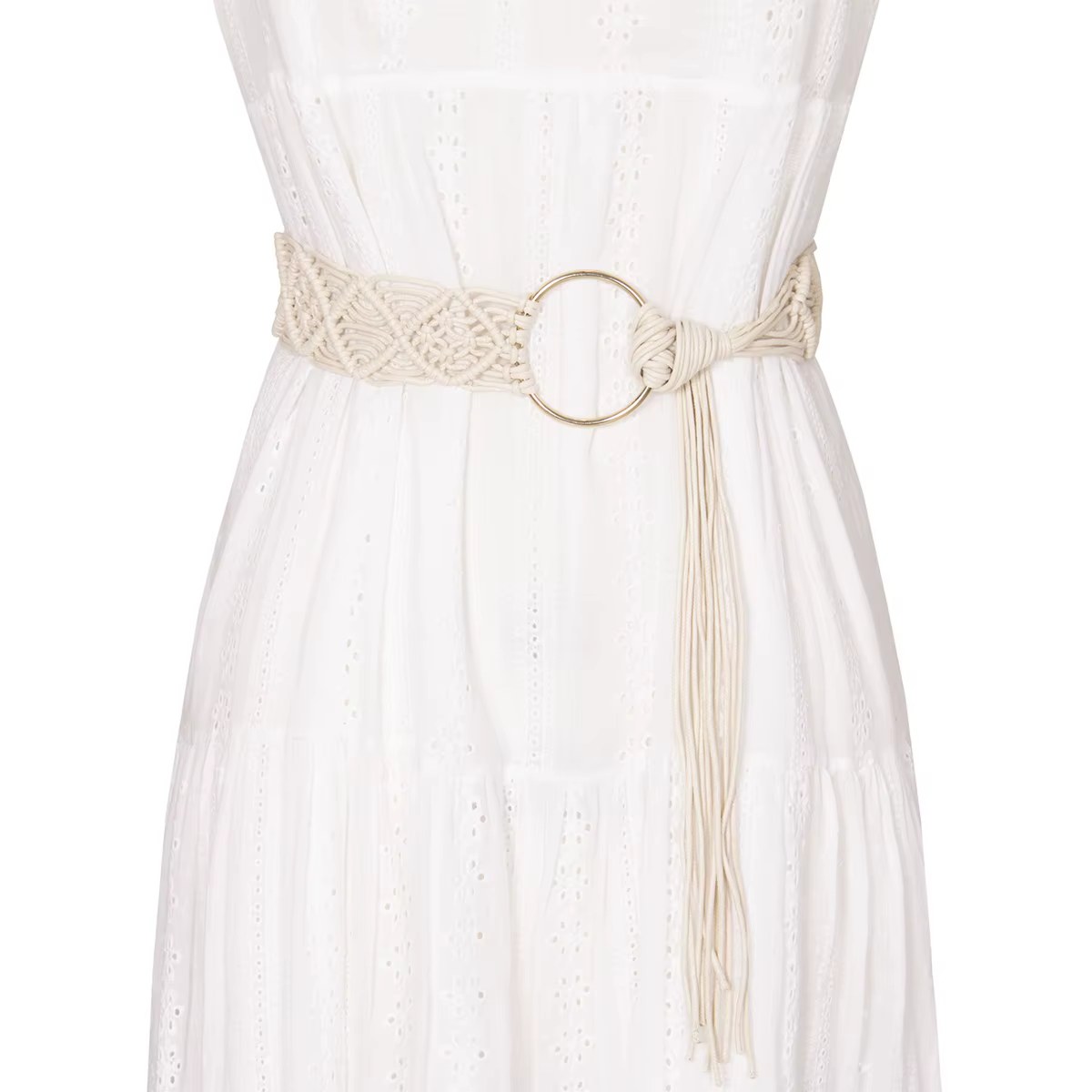 Beige femmes tissé taille ceinture coton Crochet été plage