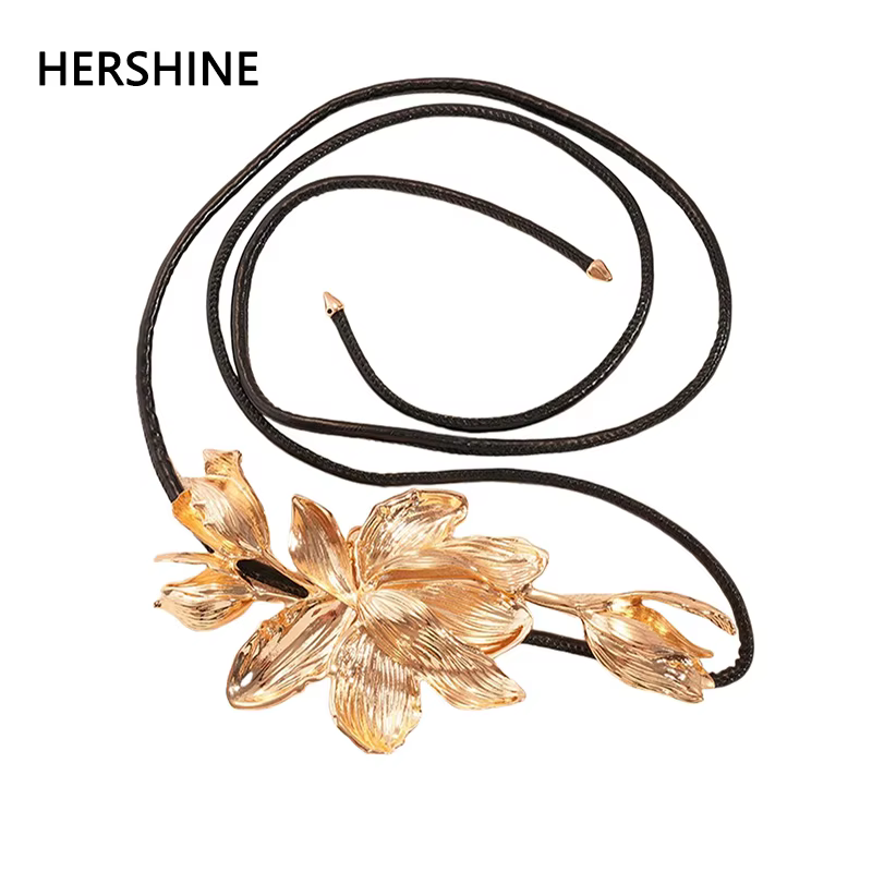 HERSHINE Ceinture ornée de lotus doré pour femme