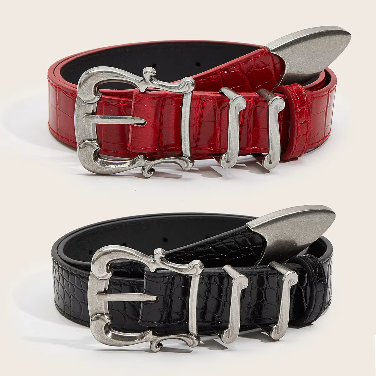 Ceinture rouge de luxe haut de gamme à motif crocodile pour femmes