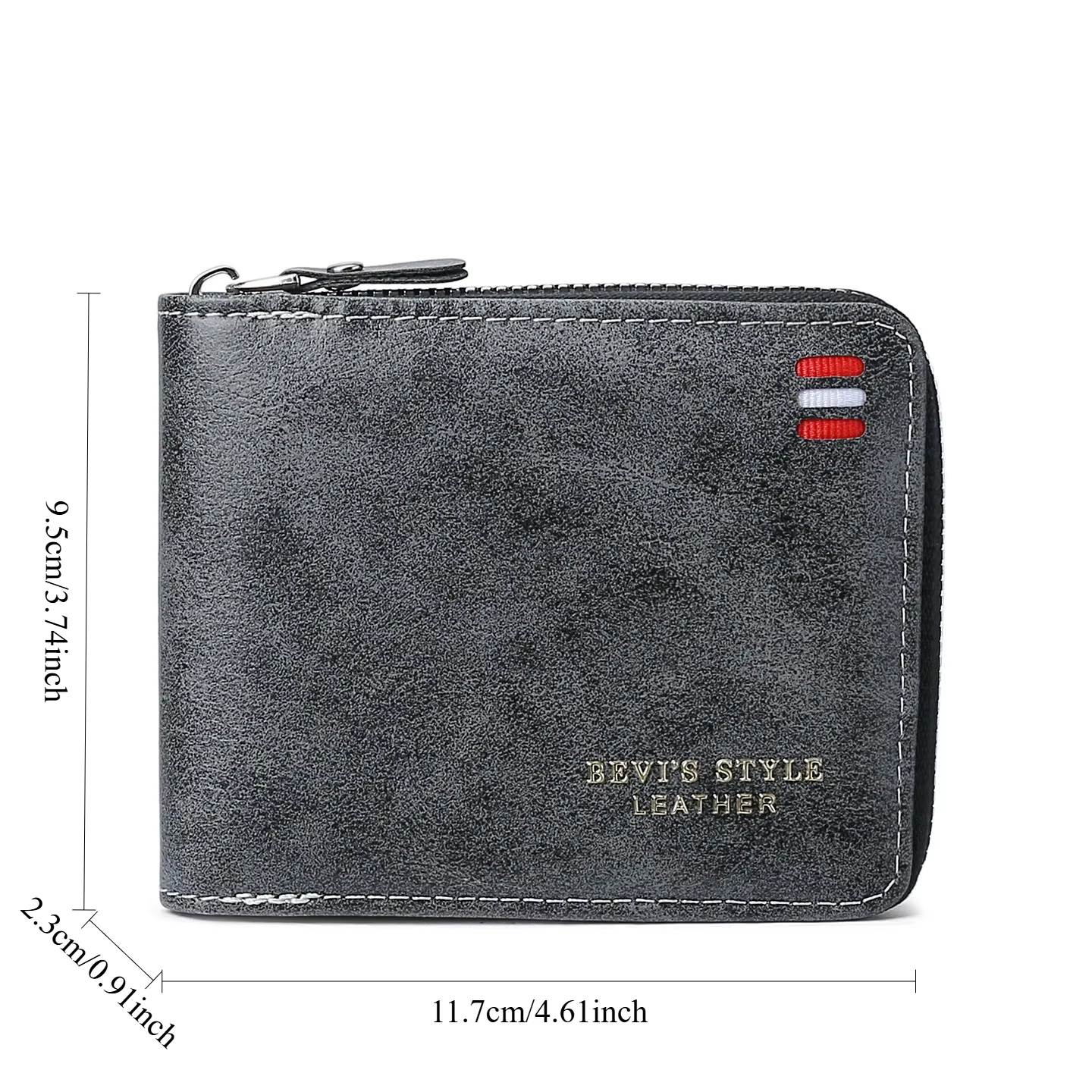 Portefeuille court vintage pour hommes – Porte-monnaie à trois volets avec fermeture éclair