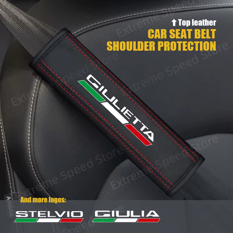 Coussin de ceinture de sécurité de voiture en cuir, emblème pour Stelvio Giulietta Giulia, accessoires de protection des épaules