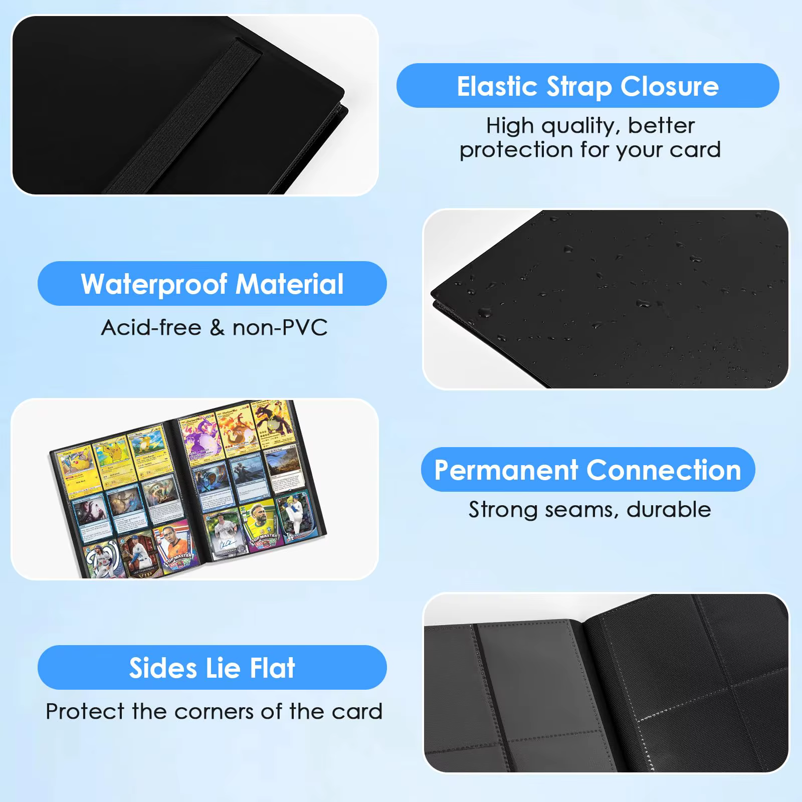 Classeur de cartes à 9 pochettes, capacité 360 cartes, album élégant à chargement latéral pour collection de cartes à échanger, cartes de jeu et cartes de baseball, carnet de cartes à collectionner