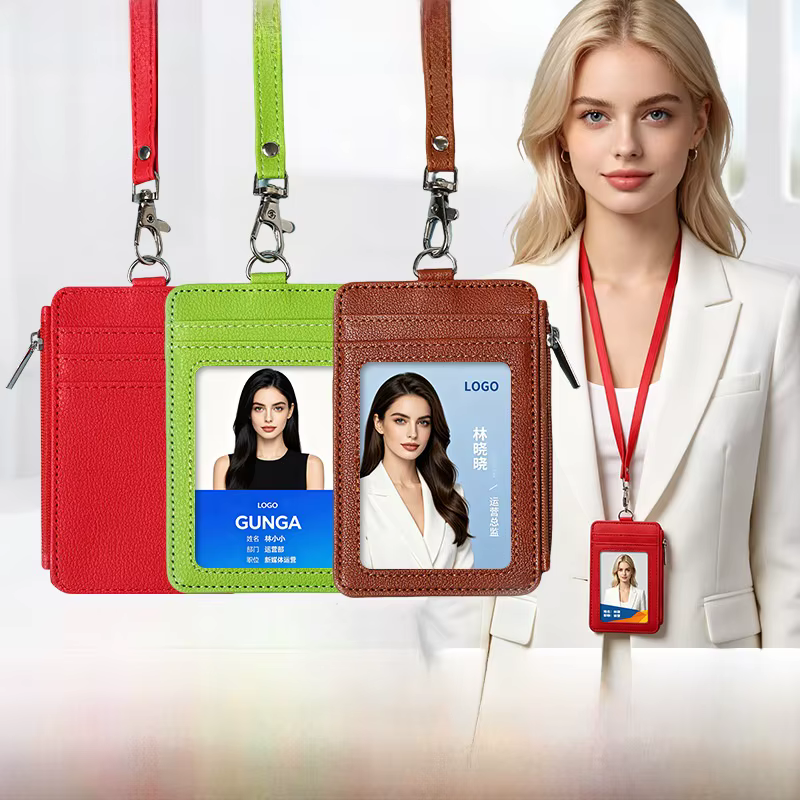 Porte-cartes zippé personnalisable avec cordon pour badge d'identification