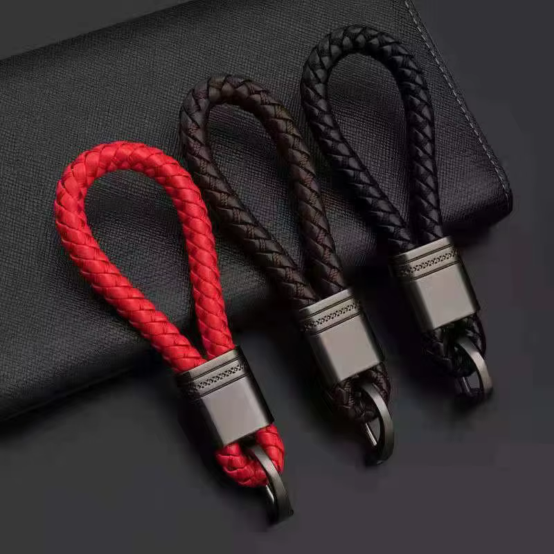 Porte-clés de voiture en cuir tissé à la main