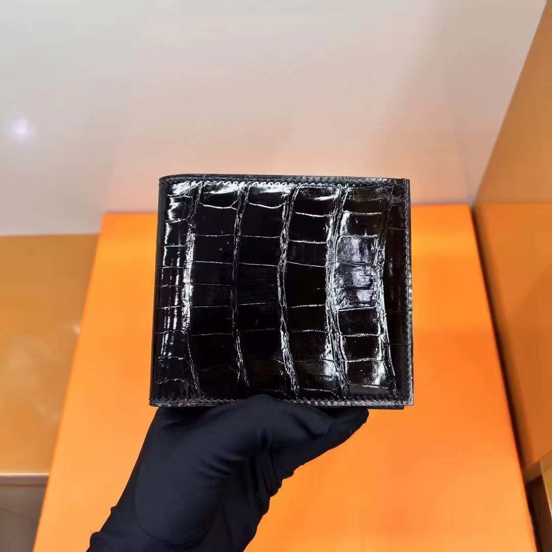 Portefeuille en cuir de Crocodile véritable brillant pour hommes, porte-cartes en Alligator noir, porte-permis en espèces, élégant à deux volets pour hommes