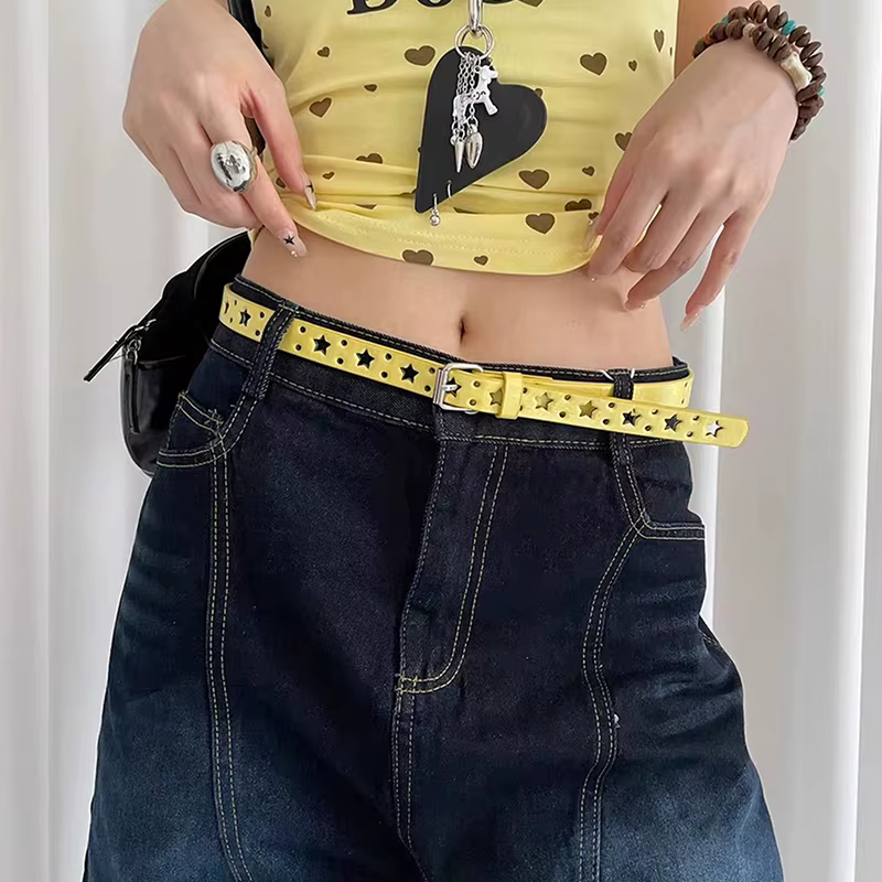 Ceinture d'été Dopamine jaune citron pour femmes, tendance, Simple, sous-culture Y2K, sans poinçon