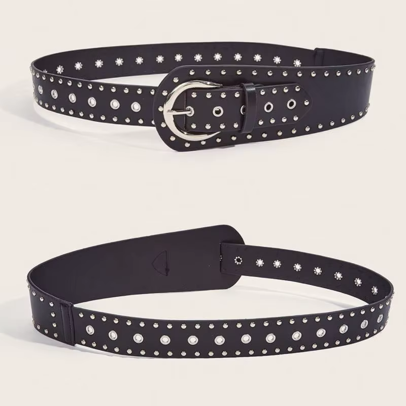 Ceinture noire et marron cloutée de rivets pour femme