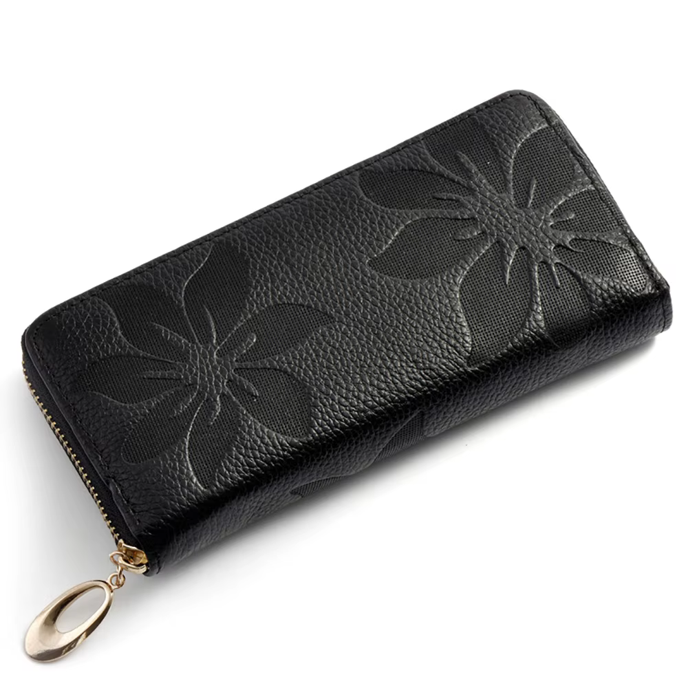 Portefeuille long en cuir véritable pour femme