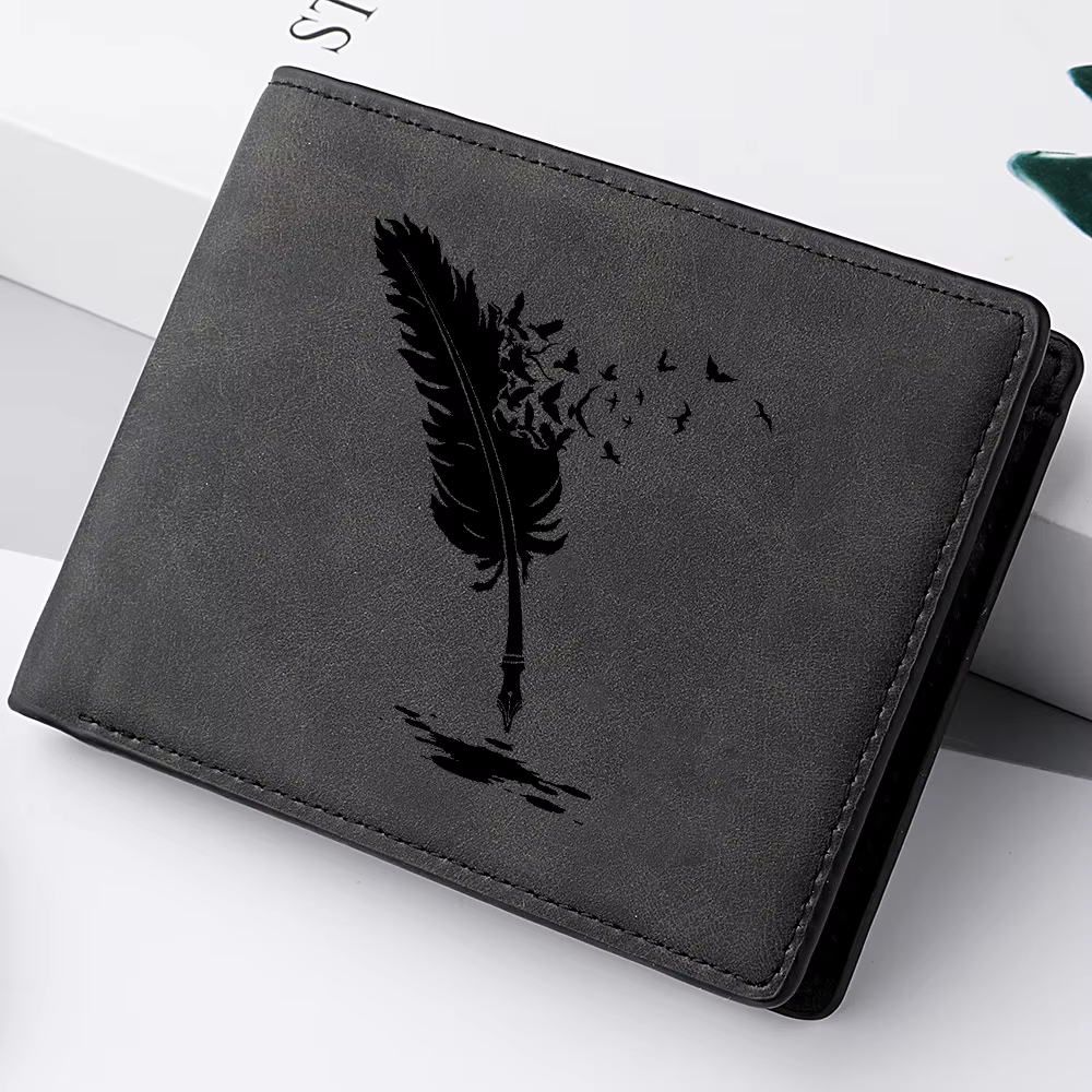 Nouveau portefeuille pour hommes à motif de plumes d'ange noires de qualité supérieure avec plusieurs fentes pour