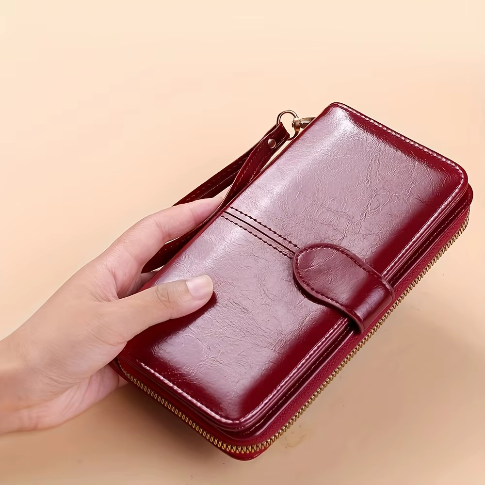 Portefeuille long en cuir ciré brillant
