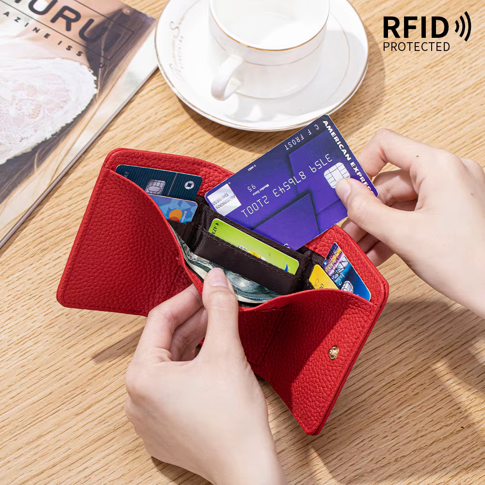 Mini portefeuille court en cuir véritable pour femmes, Design Vintage, blocage RFID, fente multi-cartes, porte-monnaie, sacs à fermoir Kiss Lock