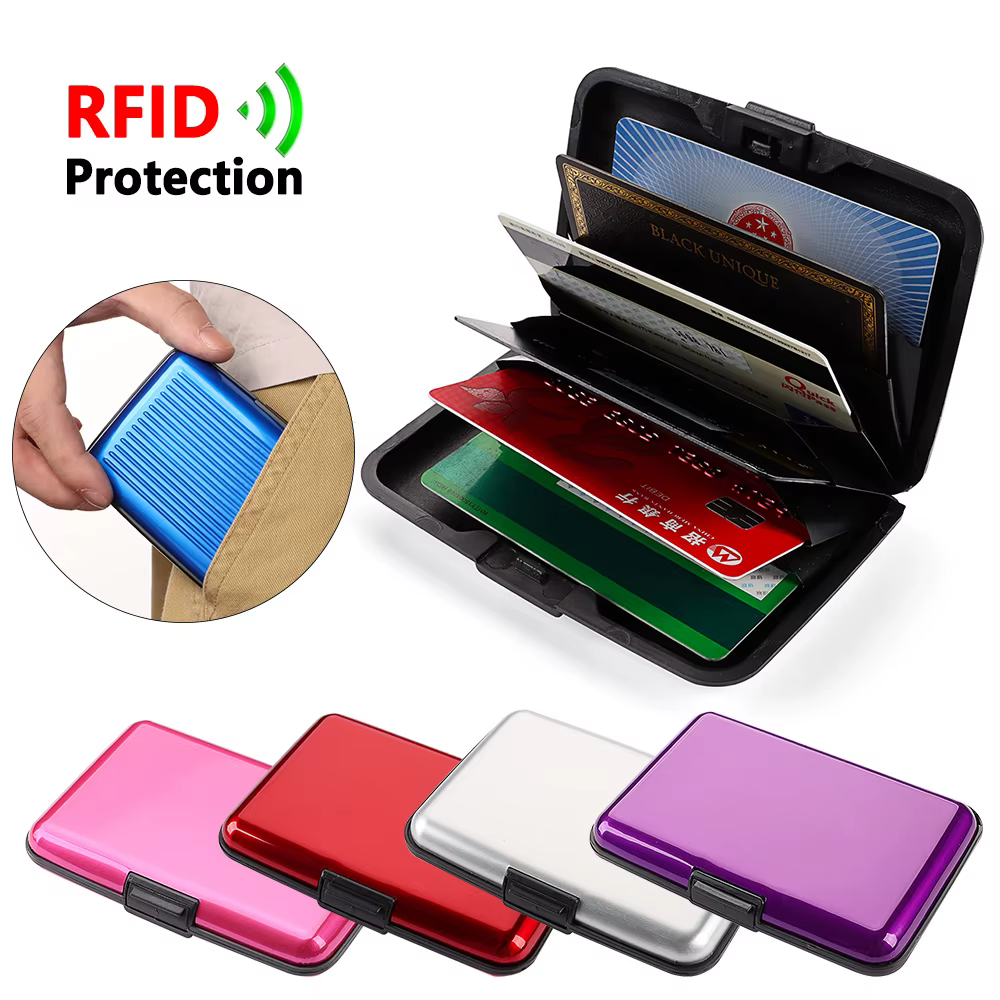 ANTI RFID bloquant le porte-carte de crédit porte-monnaie en aluminium métal étanche antivol portefeuille porte-cartes de visite pour hommes femmes