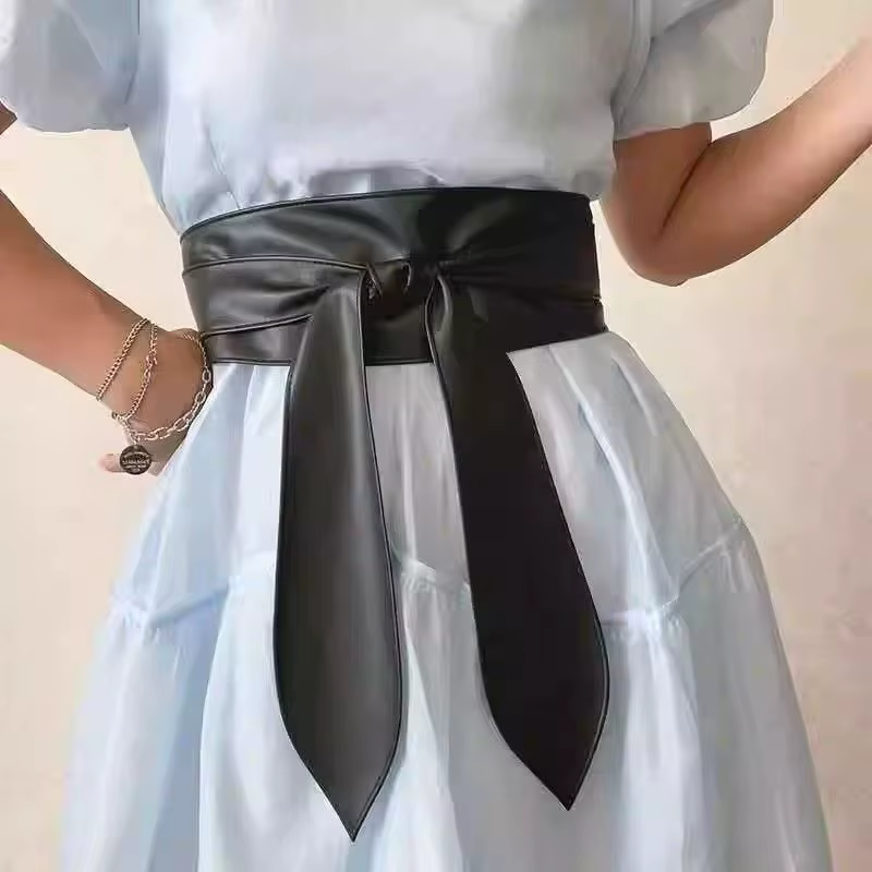 Ceinture double largeur pour femme douce et polyvalente avec papillon - rubans à nœud, extra - longue et cravate - capable