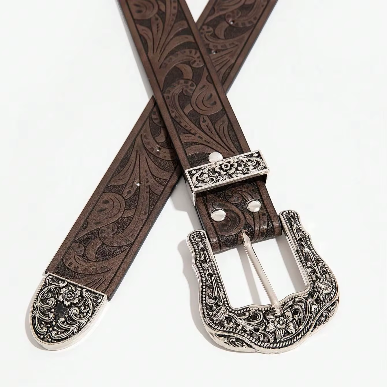 Ceinture marron sculptée de style bohème vintage pour hommes