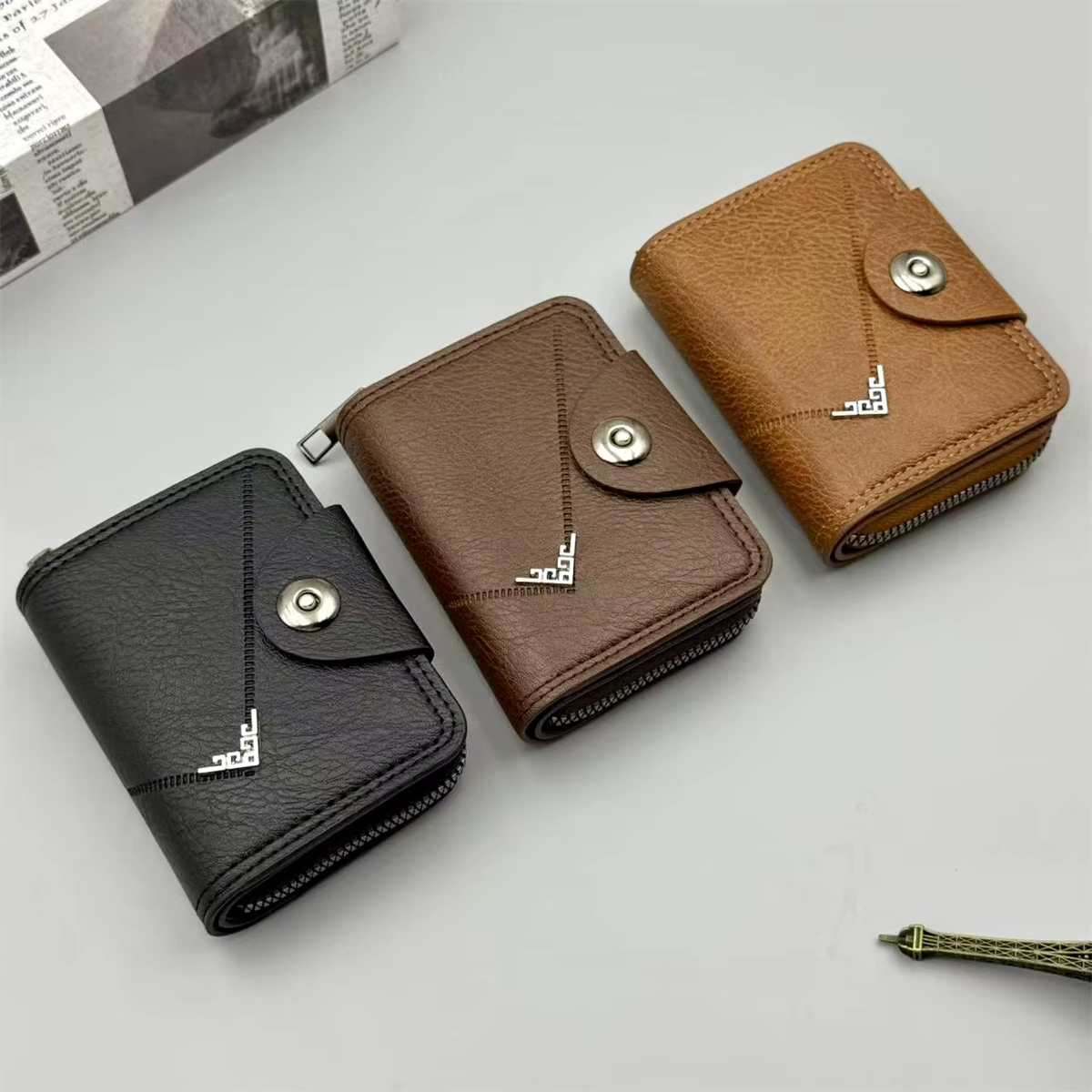 Porte-carte multi-fentes Vintage petit portefeuille femmes hommes affaires banque carte de crédit sac mâle pochette pour pièces de monnaie en cuir solide portefeuille à fermeture éclair