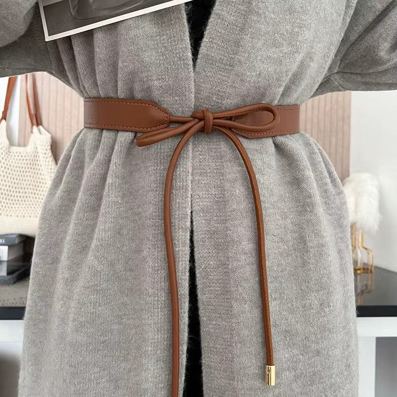 RICYGVM – ceinture fine en cuir nouée pour femmes coréennes, mode Simple, pull, manteau, ceinture décorative, bretelles de taille