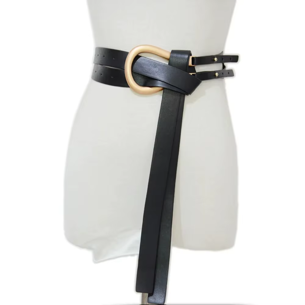 EnvironWomen-Robe skinny en cuir solide, double ceinture ronde