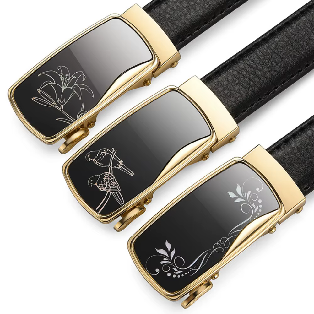Ceinture noire de haute qualité avec boucle automatique pour femme