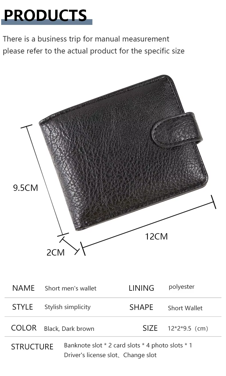 Portefeuille décontracté pour hommes en cuir à loquet court homme portefeuilles Durable pochette à monnaie mâle mince à deux volets Photo porte-carte d'identité sac à main pince à billets