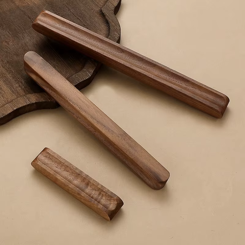 Poignées de porte de placard longues en bois, style moderne et minimaliste, finition noyer, pour cuisine, armoire, tiroir, meuble à chaussures, quincaillerie de mobilier