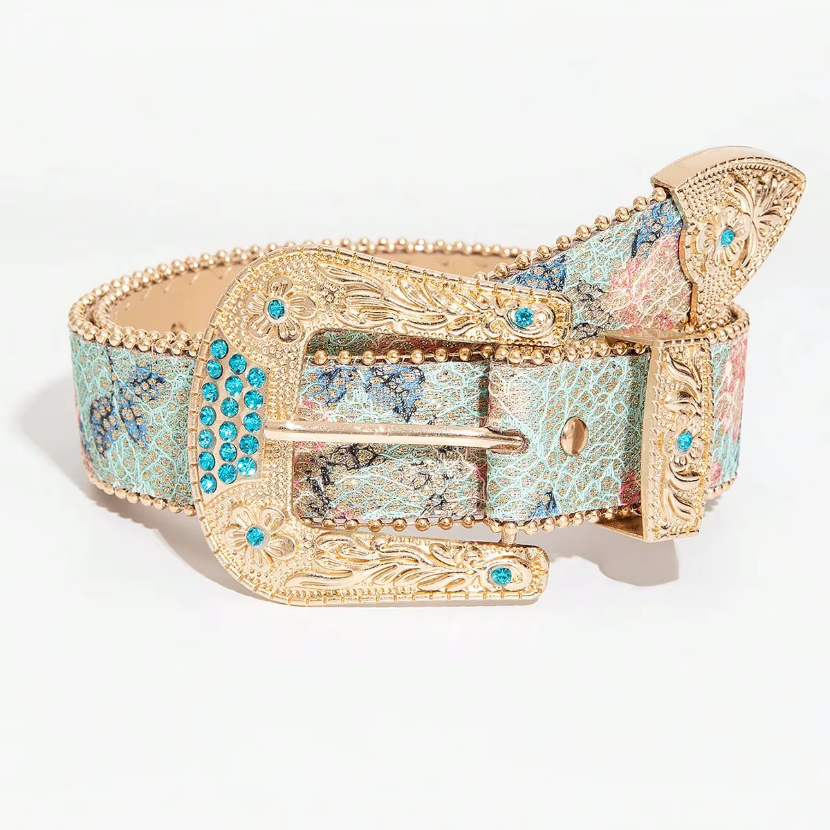 Ceinture imprimée brodée de style royal rétro pour femmes, ceinture décorative pour jupe en jean avec boucle sculptée, adaptée aux rassemblements décontractés, 1 pièce