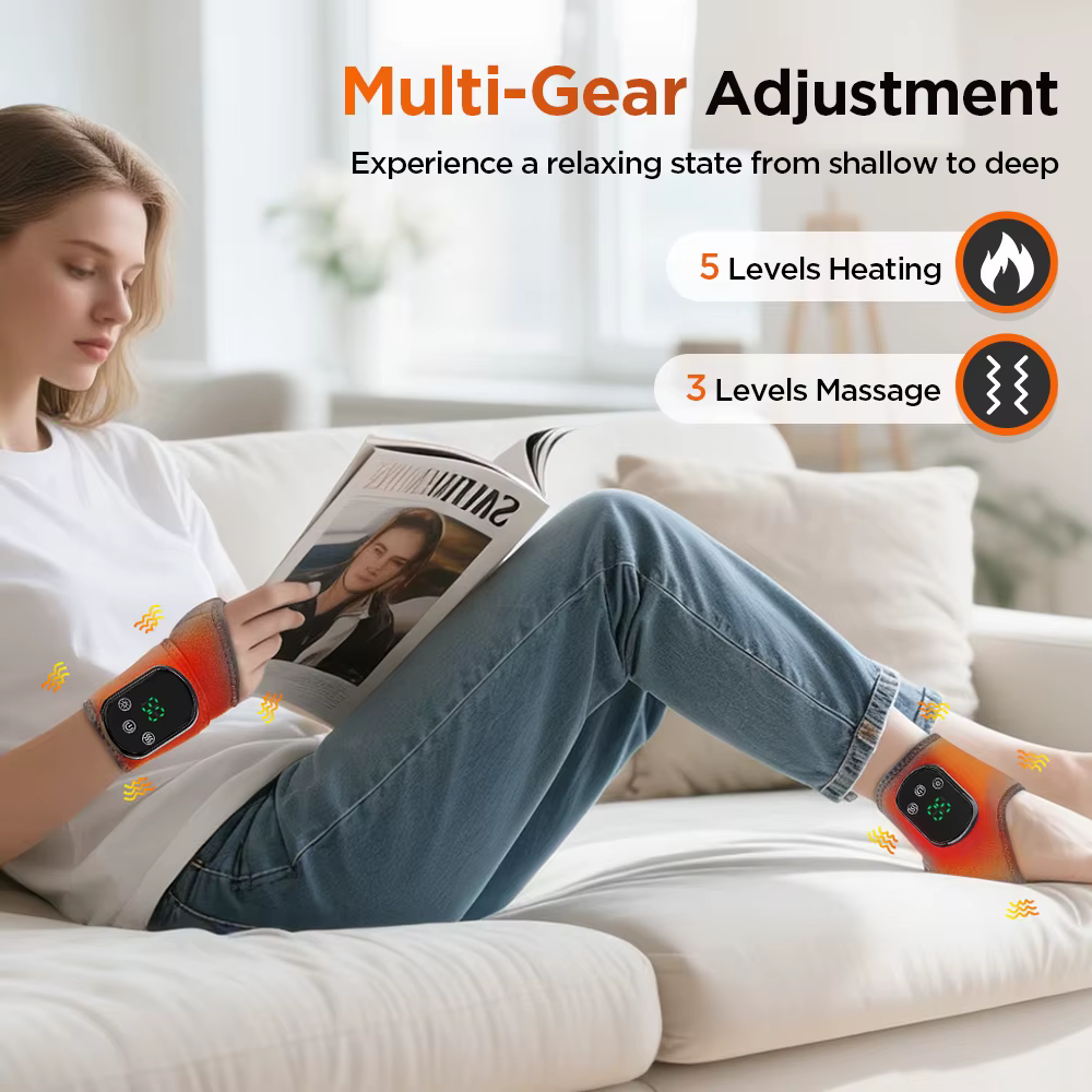 Masseur chauffant pour poignets et pieds pour le confort à domicile, enveloppe chauffante sans fil pour poignets avec 5 modes de chaleur et 3 modes de vibration, ceinture de massage pour chevilles