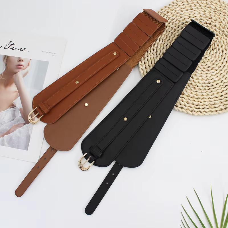 Ceinture Corset large en cuir PU pour femmes, couleur unie, rétro, élastique, slim, robe, manteau, bandage décoratif