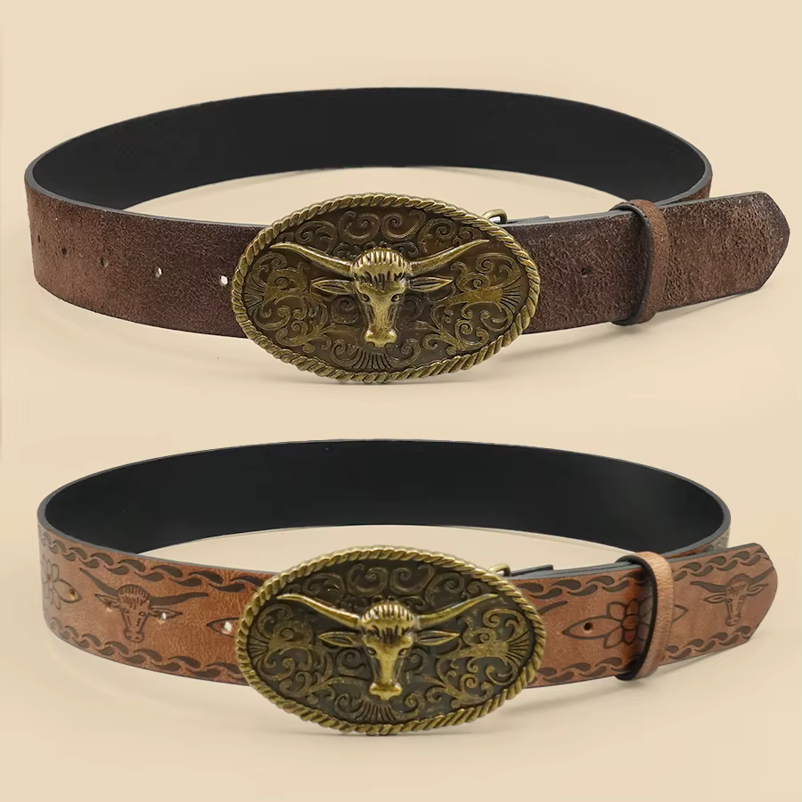 Ceinture décontractée de style occidental rétro avec boucle en alliage antique