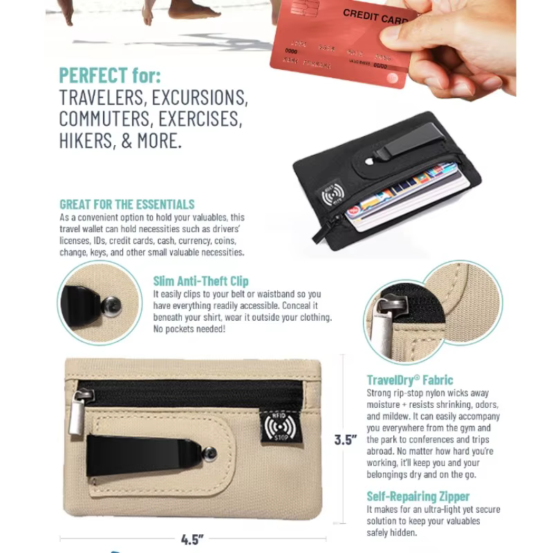 Mini porte-monnaie, pochette en tissu Simple avec fermeture éclair et Clip de ceinture