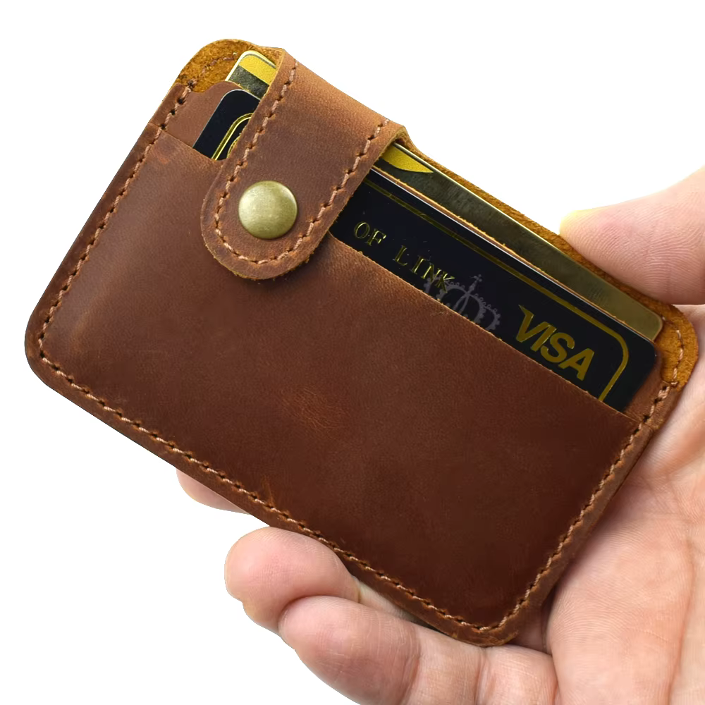 Porte-cartes en cuir Vintage avec fermeture à pression