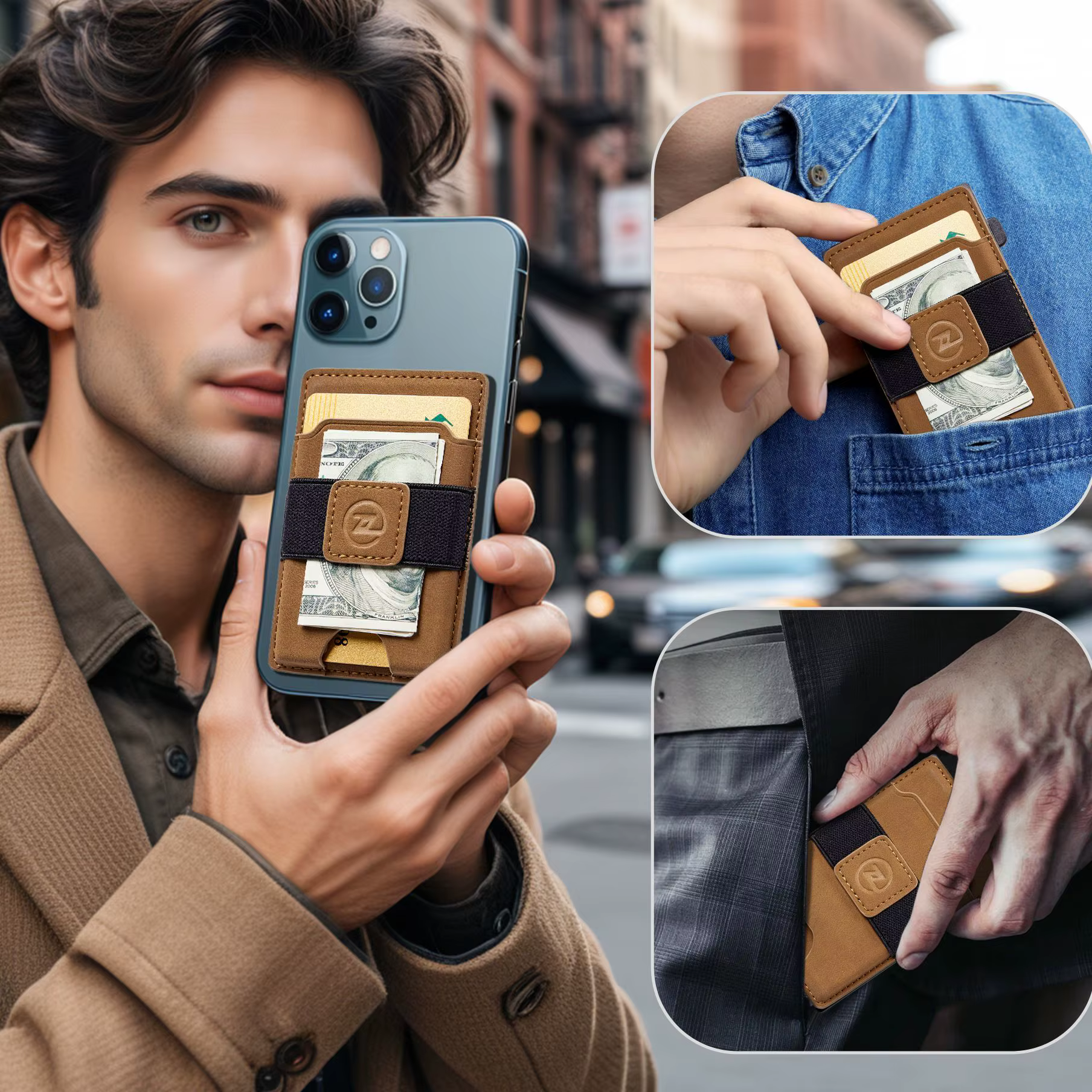 Porte-cartes en cuir double usage pour homme avec protection RFID