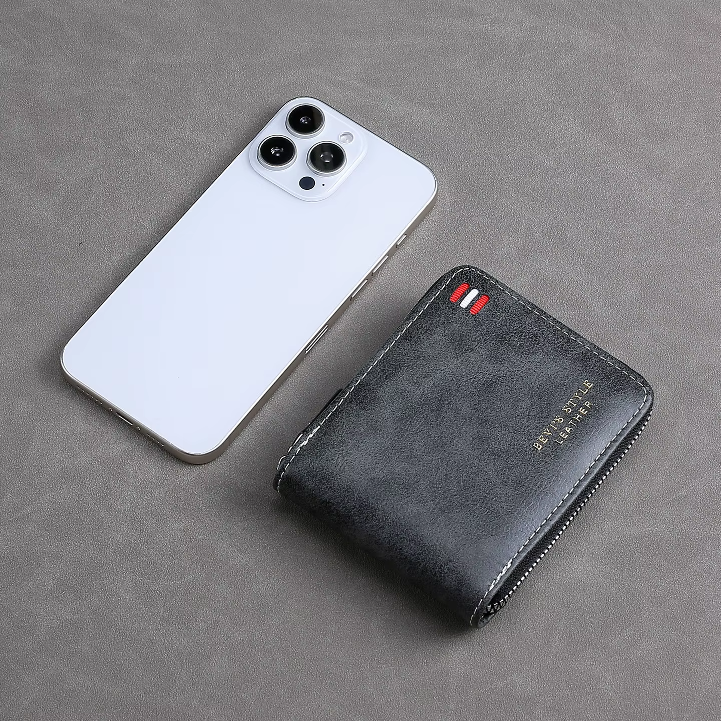 Portefeuille court vintage pour hommes – Porte-monnaie à trois volets avec fermeture éclair