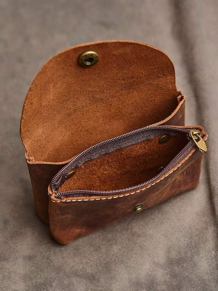 Portefeuille en cuir véritable à double fermeture éclair pour hommes et femmes