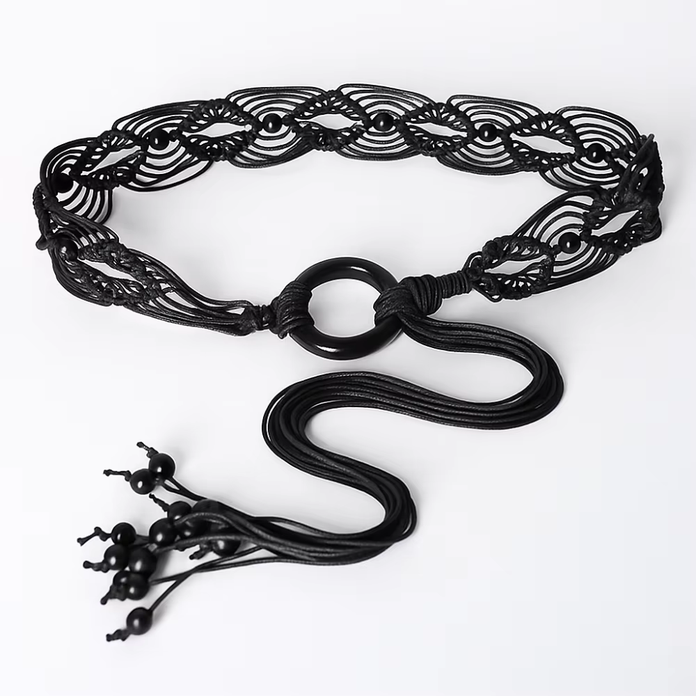 Ceinture tressée rétro pour femme, style bohème, large, ajustable, à nouer, pour robe