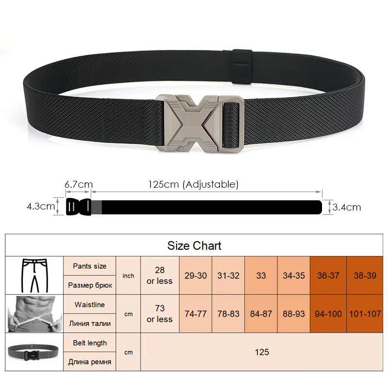 KOLBER Nouvelle Ceinture Élastique Argentée Pour Hommes Boucle En Métal À Dégagement Rapide 3.4cm