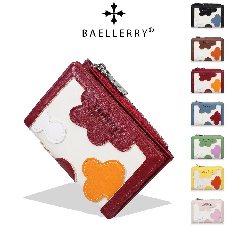 Portefeuille patchwork pour femme Baellerry, joli portefeuille à fermeture éclair pour étudiante, avec plusieurs emplacements pour cartes et compartiment à monnaie