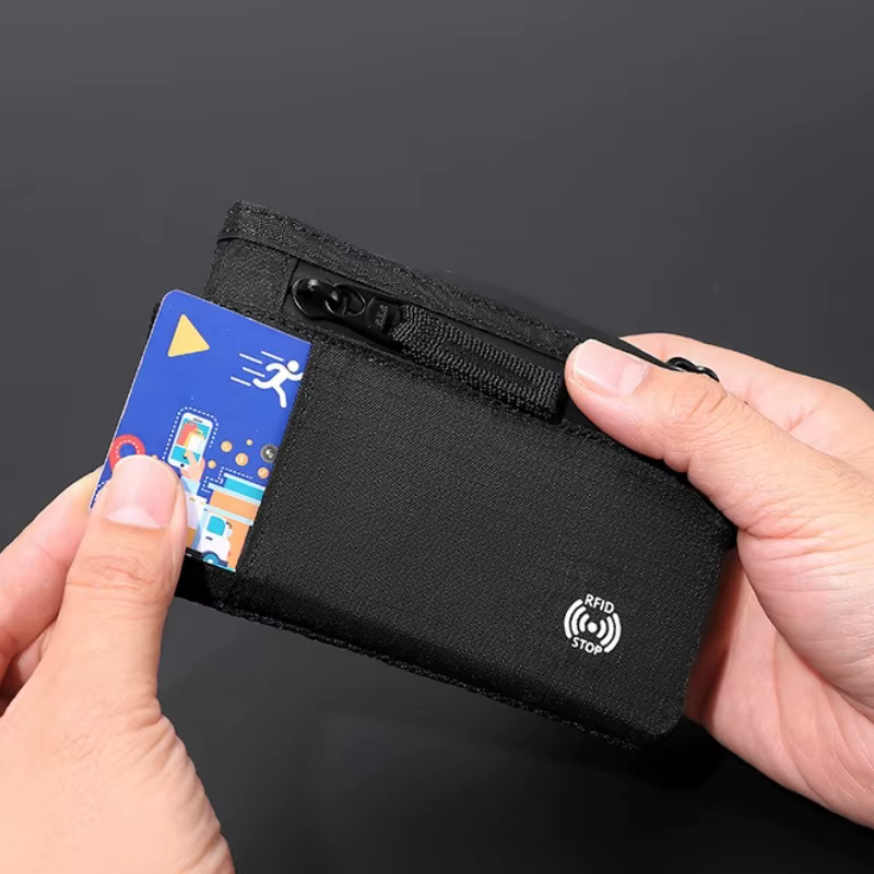 Rfid porte-carte de crédit hommes portefeuilles de luxe en Nylon mince portefeuille fermeture éclair