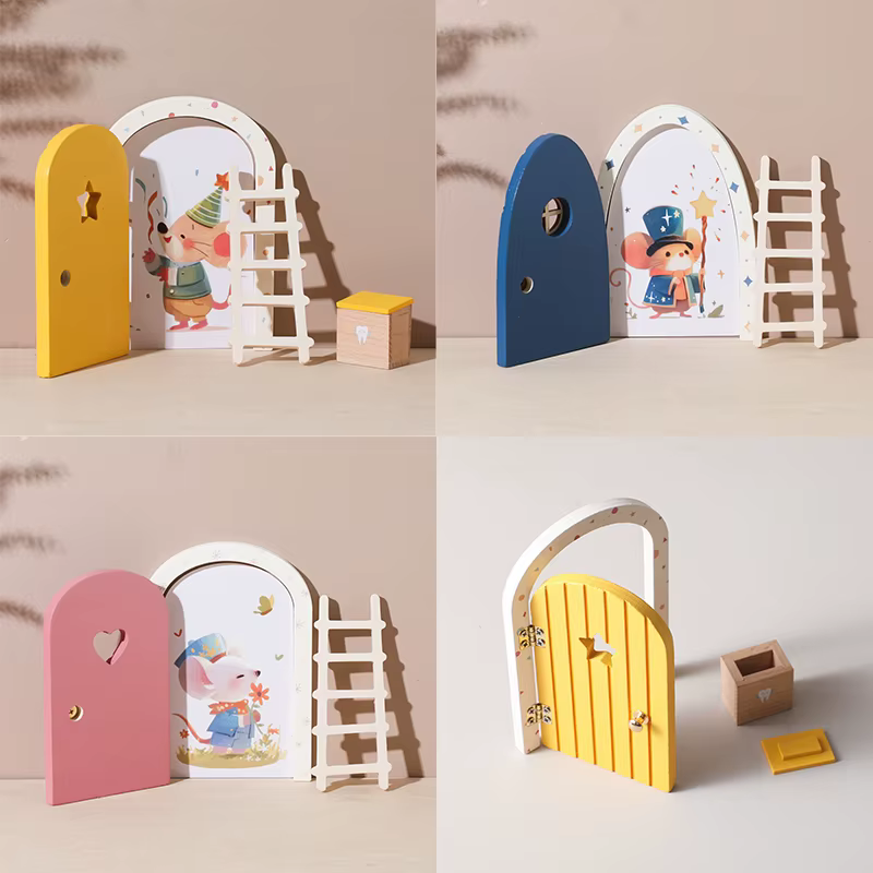 Décoration de porte d'elfe de dessin animé, maison de poupée, Mini décorations pour la maison, porte d'elfe féerique en bois, décoration de style féerique, ornements artisanaux