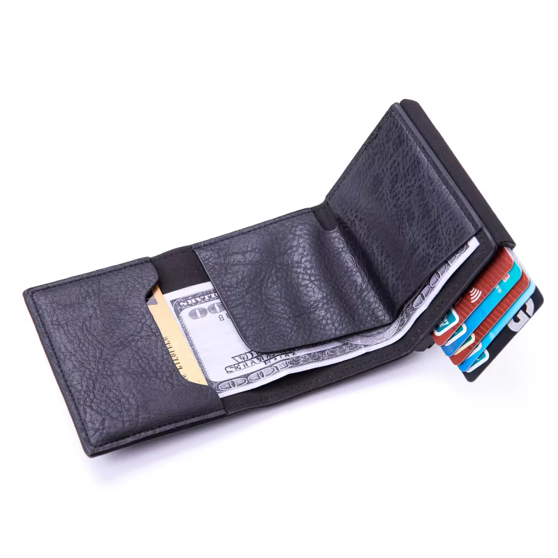 Fibre porte-carte de crédit portefeuilles hommes marque Rfid noir marron magique à trois volets en cuir mince Mini