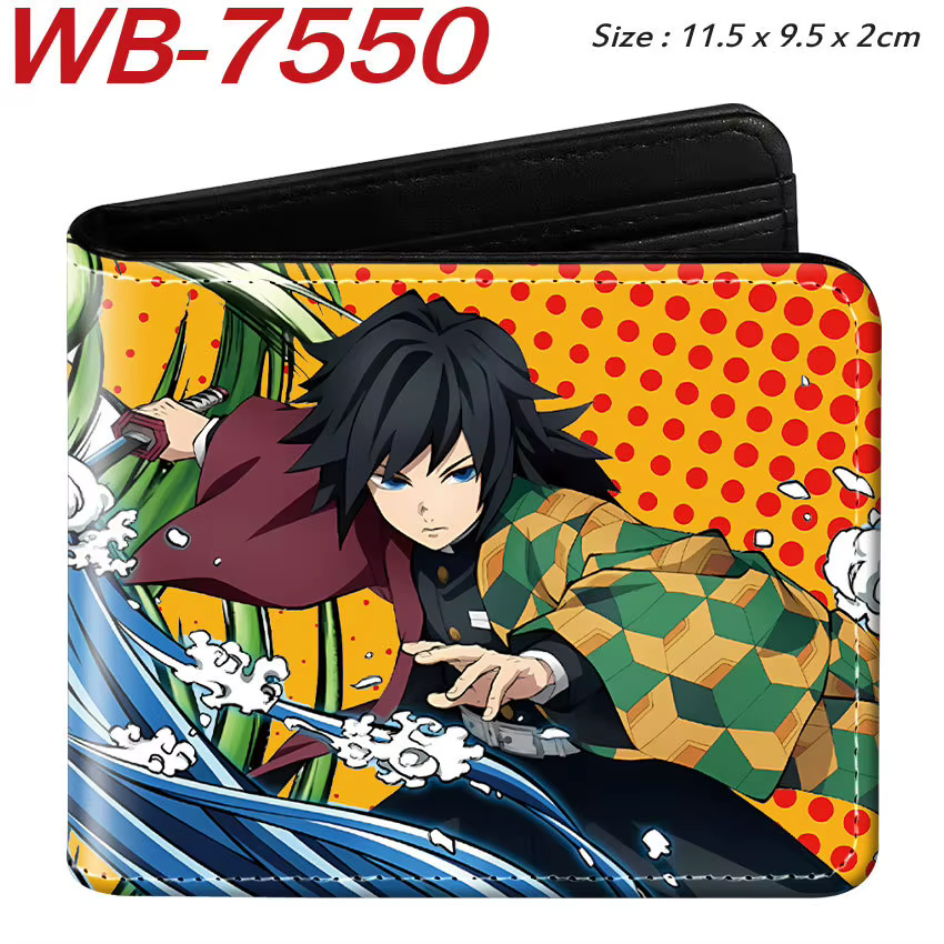 Portefeuille court à deux volets Demon Slayer en cuir PU, porte-cartes imprimé avec personnage d'anime, 11.5x9.5x2cm, pour hommes et femmes, fans d'anime, usage quotidien