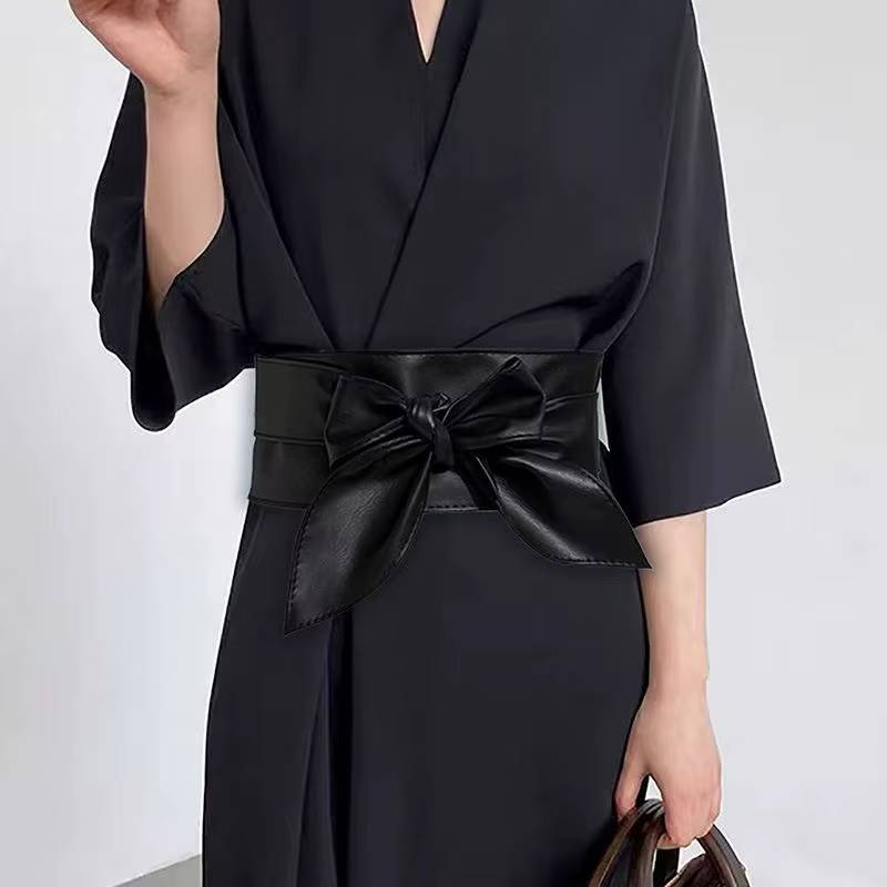 Ceinture double largeur pour femme douce et polyvalente avec papillon - rubans à nœud, extra - longue et cravate - capable